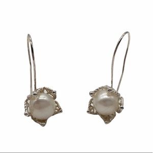 Sterling silver 925 unique handmade drop earrings cultured pearls flower